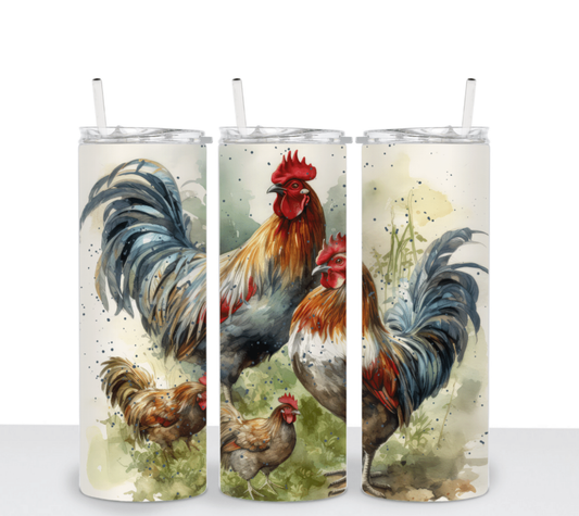 TUMBLER | Rise & Shine Rooster Tumbler – 20oz Farmhouse Watercolor Collection