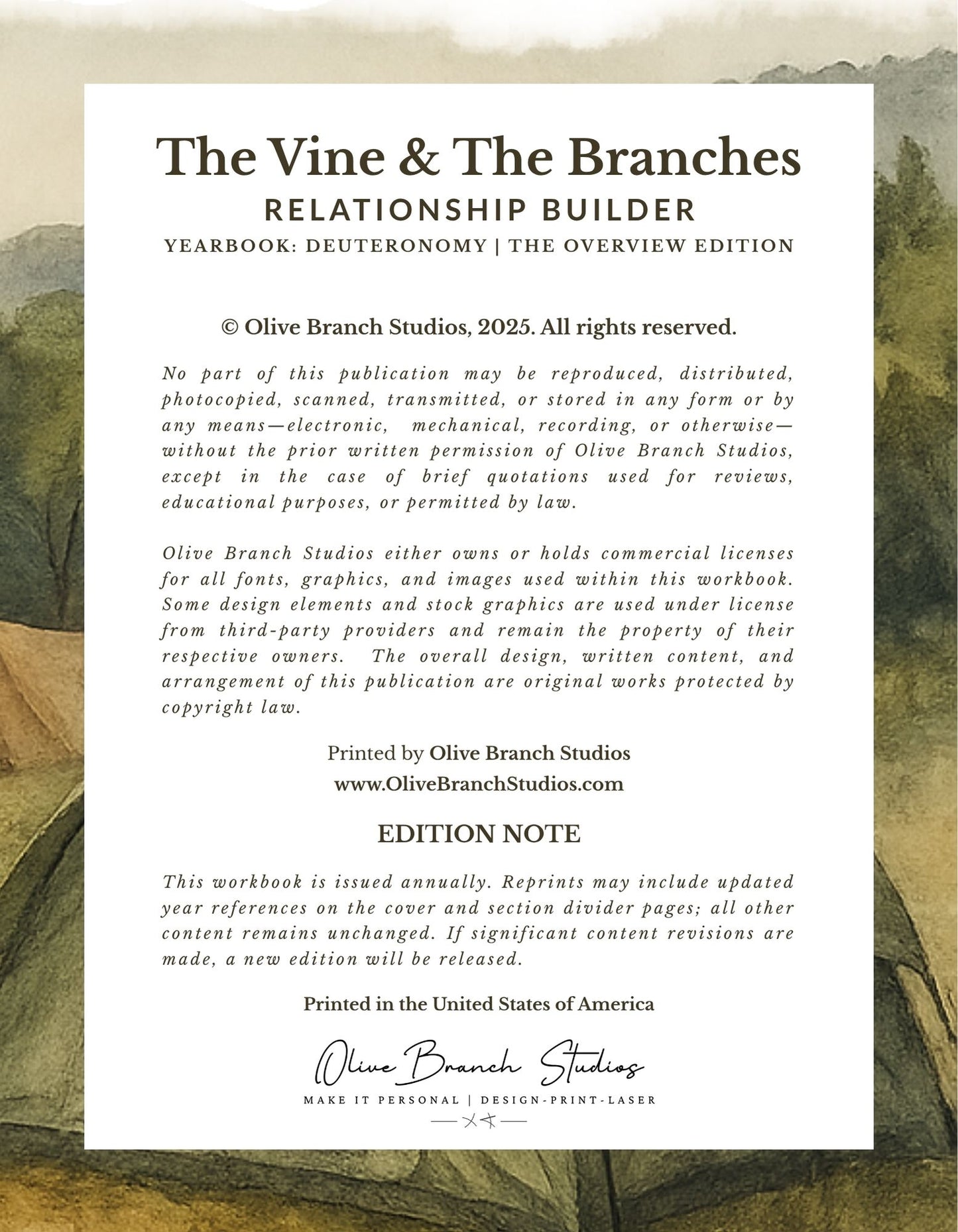 The Vine & The Branches Relationship Builder - Sukkot 2025 Yearbook, Deuteronomy | The Overview Edition