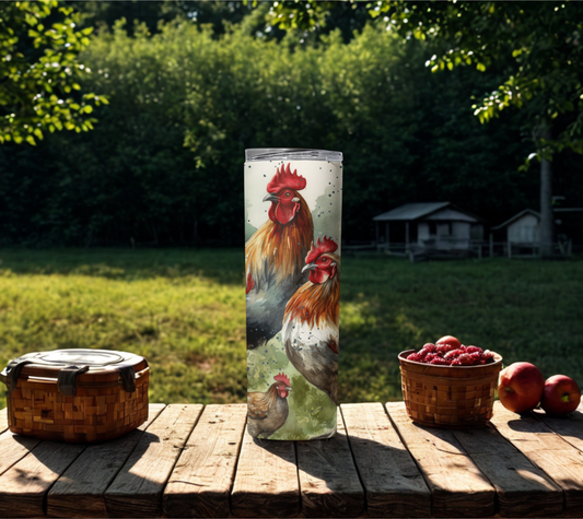 TUMBLER | Rise & Shine Rooster Tumbler – 20oz Farmhouse Watercolor Collection